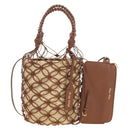 Miu Miu Hand Bag Straw 2way Brown Gold Auth 190660SAM-1