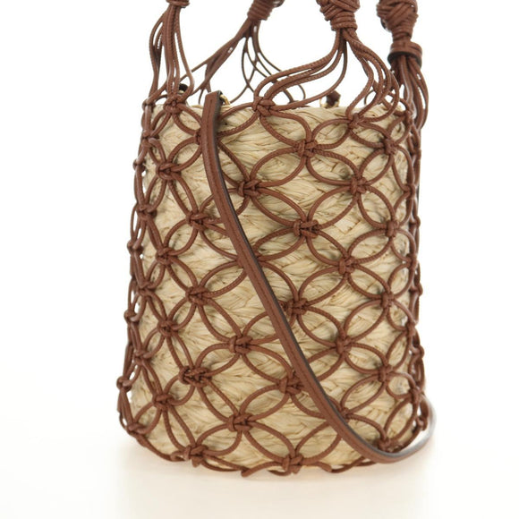 Miu Miu Hand Bag Straw 2way Brown Gold Auth 190660SAM