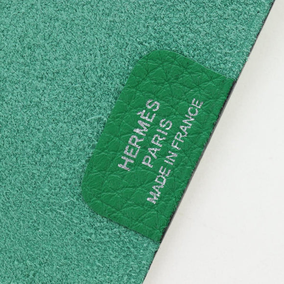HERMES Yuris PM Note Cover Leather Green Auth 190663
