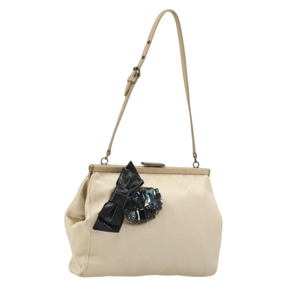 Miu Miu Accessory Pouch Satin Champagne Gold Auth 190668A