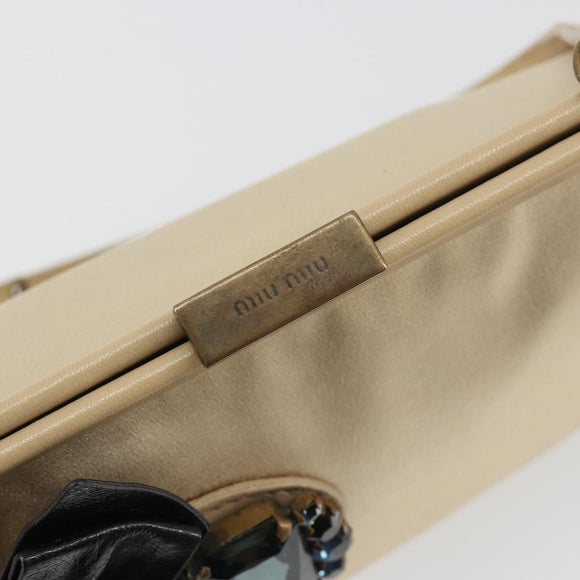 Miu Miu Accessory Pouch Satin Champagne Gold Auth 190668A