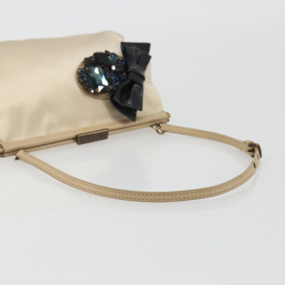 Miu Miu Accessory Pouch Satin Champagne Gold Auth 190668A