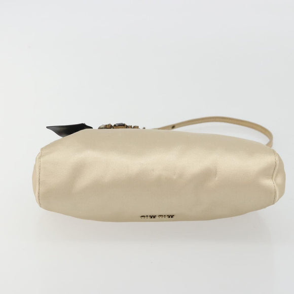 Miu Miu Accessory Pouch Satin Champagne Gold Auth 190668A
