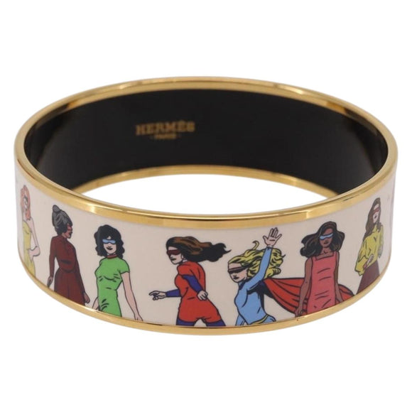 HERMES Emaille GM Beach Bracelet metal Gold Tone Auth 190673M