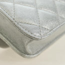 CHANEL Matelasse Chain Shoulder Bag Lamb Skin Silver CC Auth 190674SAM-17