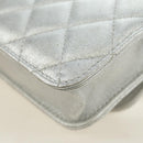 CHANEL Matelasse Chain Shoulder Bag Lamb Skin Silver CC Auth 190674SAM-18