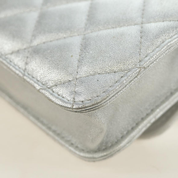 CHANEL Matelasse Chain Shoulder Bag Lamb Skin Silver CC Auth 190674SAM
