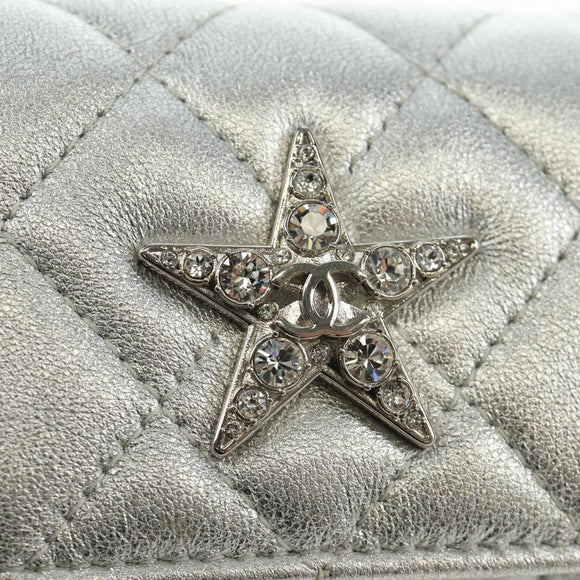 CHANEL Matelasse Chain Shoulder Bag Lamb Skin Silver CC Auth 190674SAM