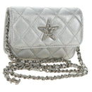 CHANEL Matelasse Chain Shoulder Bag Lamb Skin Silver CC Auth 190674SAM-1