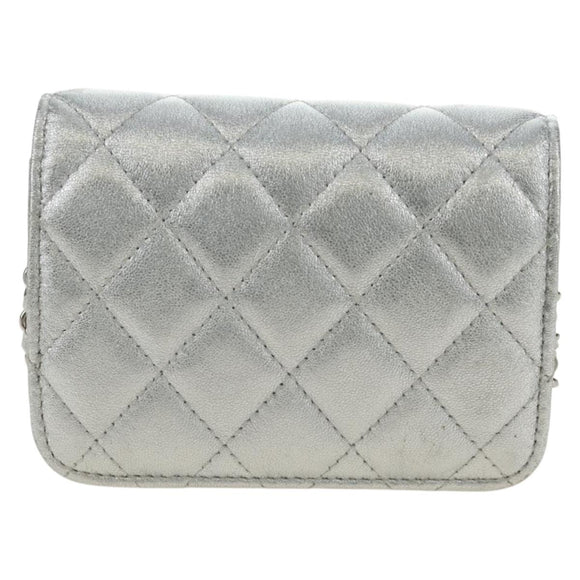 CHANEL Matelasse Chain Shoulder Bag Lamb Skin Silver CC Auth 190674SAM