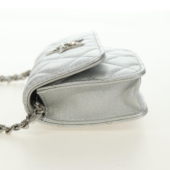 CHANEL Matelasse Chain Shoulder Bag Lamb Skin Silver CC Auth 190674SAM