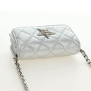 CHANEL Matelasse Chain Shoulder Bag Lamb Skin Silver CC Auth 190674SAM-6