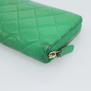 CHANEL Matelasse Long Wallet Lamb Skin Green Gold CC Auth 190675-15