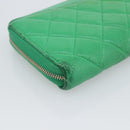 CHANEL Matelasse Long Wallet Lamb Skin Green Gold CC Auth 190675-16