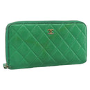 CHANEL Matelasse Long Wallet Lamb Skin Green Gold CC Auth 190675-1