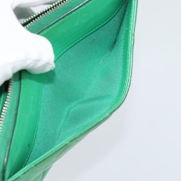 CHANEL Matelasse Long Wallet Lamb Skin Green Gold CC Auth 190675