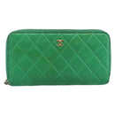 CHANEL Matelasse Long Wallet Lamb Skin Green Gold CC Auth 190675-13