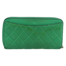 CHANEL Matelasse Long Wallet Lamb Skin Green Gold CC Auth 190675-2