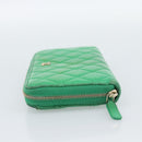 CHANEL Matelasse Long Wallet Lamb Skin Green Gold CC Auth 190675-3