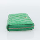 CHANEL Matelasse Long Wallet Lamb Skin Green Gold CC Auth 190675-4