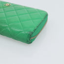 CHANEL Matelasse Long Wallet Lamb Skin Green Gold CC Auth 190675-7