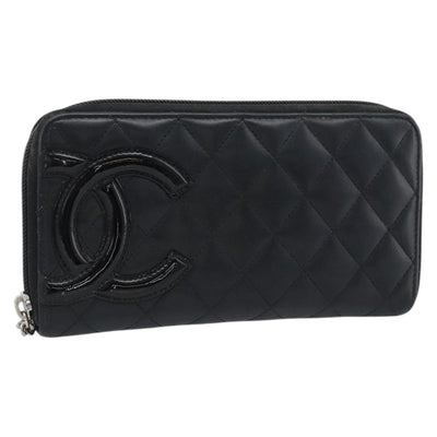 CHANEL Matelasse Cambon Line Long Wallet Leather Black Silver CC Auth 190679