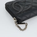 CHANEL Matelasse Cambon Line Long Wallet Leather Black Silver CC Auth 190679-14