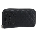 CHANEL Matelasse Cambon Line Long Wallet Leather Black Silver CC Auth 190679-1