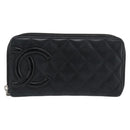 CHANEL Matelasse Cambon Line Long Wallet Leather Black Silver CC Auth 190679-13