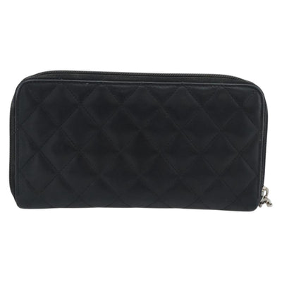 CHANEL Matelasse Cambon Line Long Wallet Leather Black Silver CC Auth 190679 - 0