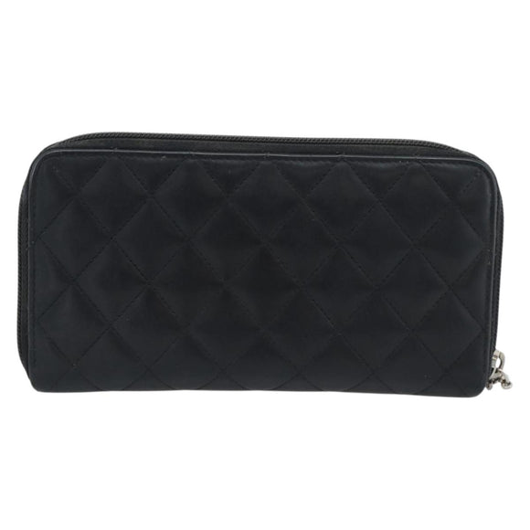 CHANEL Matelasse Cambon Line Long Wallet Leather Black Silver CC Auth 190679