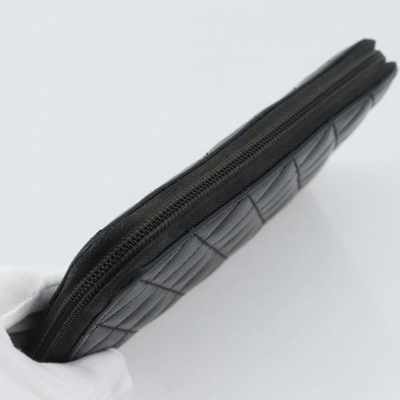 CHANEL Matelasse Cambon Line Long Wallet Leather Black Silver CC Auth 190679