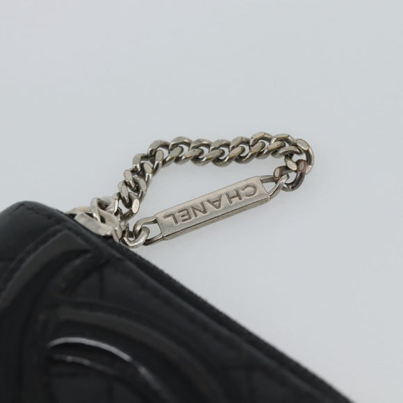 CHANEL Matelasse Cambon Line Long Wallet Leather Black Silver CC Auth 190679