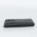CHANEL Matelasse Cambon Line Long Wallet Leather Black Silver CC Auth 190679-5