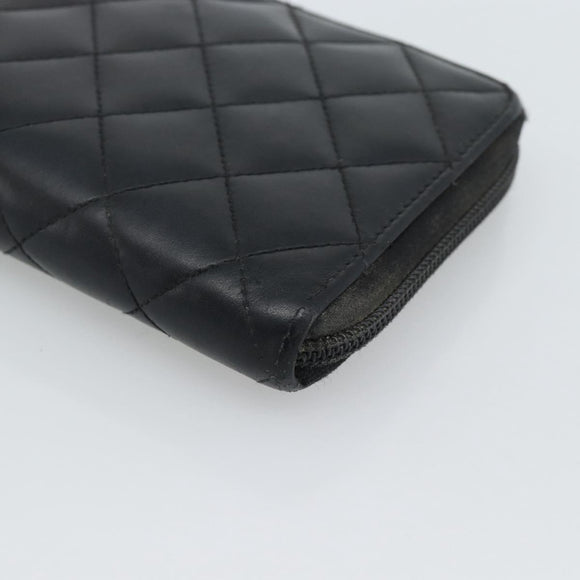 CHANEL Matelasse Cambon Line Long Wallet Leather Black Silver CC Auth 190679