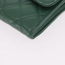 CHANEL Matelasse Long Wallet Lamb Skin Green Silver CC Auth 190682M-10