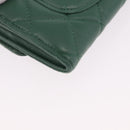 CHANEL Matelasse Long Wallet Lamb Skin Green Silver CC Auth 190682M-11