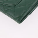CHANEL Matelasse Long Wallet Lamb Skin Green Silver CC Auth 190682M-12