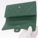 CHANEL Matelasse Long Wallet Lamb Skin Green Silver CC Auth 190682M-14