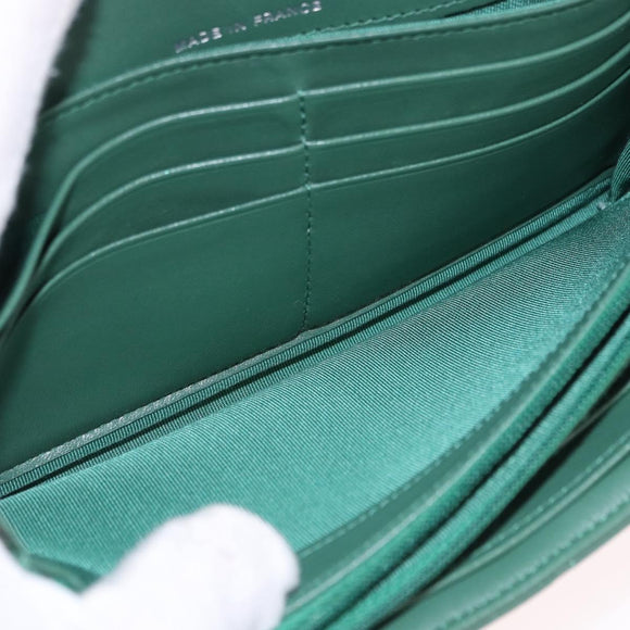 CHANEL Matelasse Long Wallet Lamb Skin Green Silver CC Auth 190682M