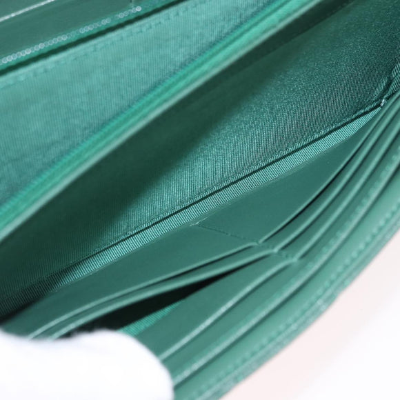 CHANEL Matelasse Long Wallet Lamb Skin Green Silver CC Auth 190682M