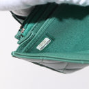 CHANEL Matelasse Long Wallet Lamb Skin Green Silver CC Auth 190682M-23