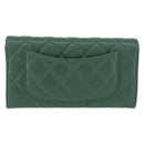 CHANEL Matelasse Long Wallet Lamb Skin Green Silver CC Auth 190682M-3