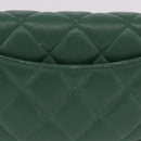 CHANEL Matelasse Long Wallet Lamb Skin Green Silver CC Auth 190682M-4