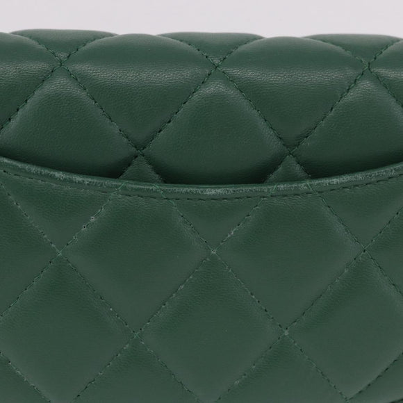 CHANEL Matelasse Long Wallet Lamb Skin Green Silver CC Auth 190682M