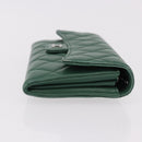 CHANEL Matelasse Long Wallet Lamb Skin Green Silver CC Auth 190682M-5