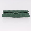 CHANEL Matelasse Long Wallet Lamb Skin Green Silver CC Auth 190682M-8