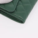 CHANEL Matelasse Long Wallet Lamb Skin Green Silver CC Auth 190682M-9