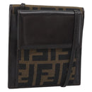 FENDI Zucca Canvas Shoulder Wallet Brown Black Auth 190683A-1