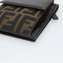 FENDI Zucca Canvas Shoulder Wallet Brown Black Auth 190683A-10
